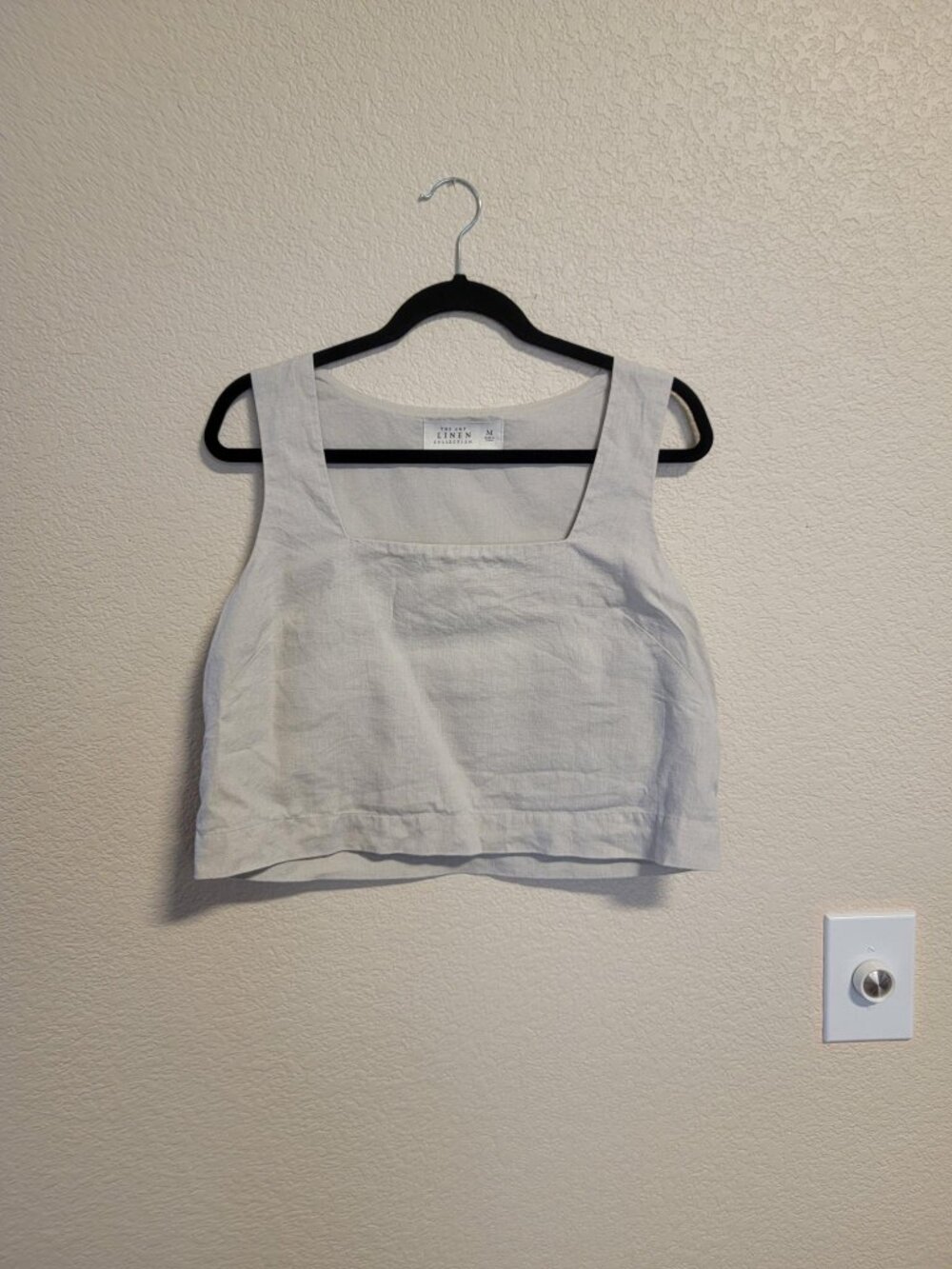 Abercrombie & Fitch 100% Linen Square Neck Cropped Tank Top Oatmeal M